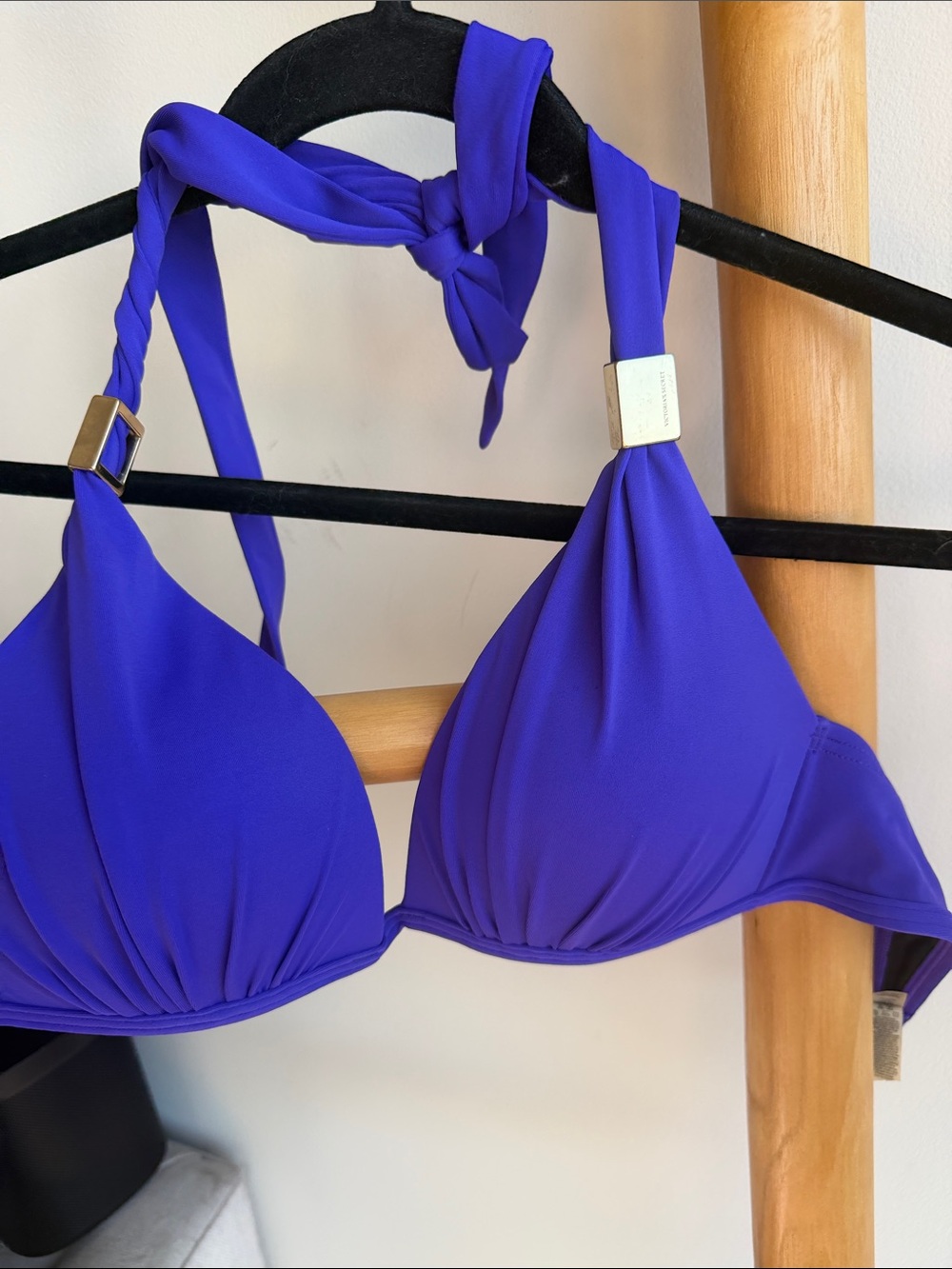 Victoria's Secret Royal Blue-Purple Halter Bikini Top with Gold Accents (push up